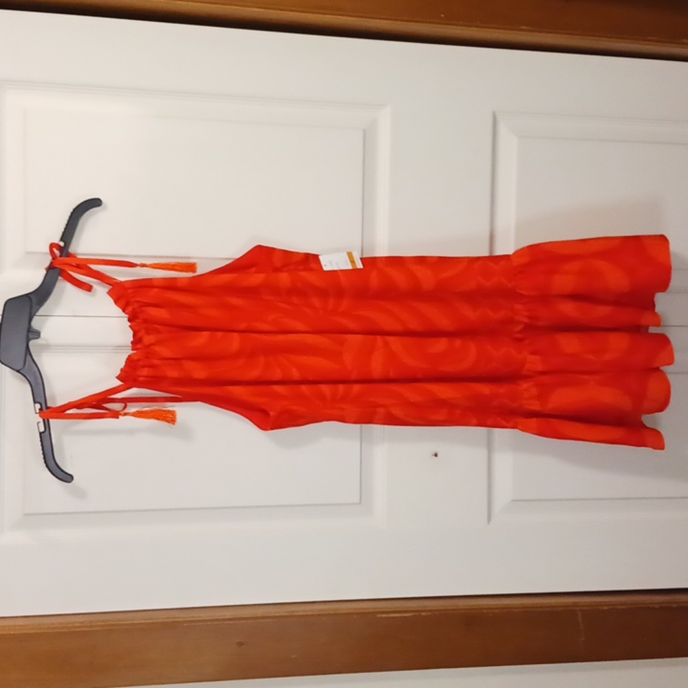 Taylor lined sun dress - mini halter tie - S - orange floral - Picture 1 of 10